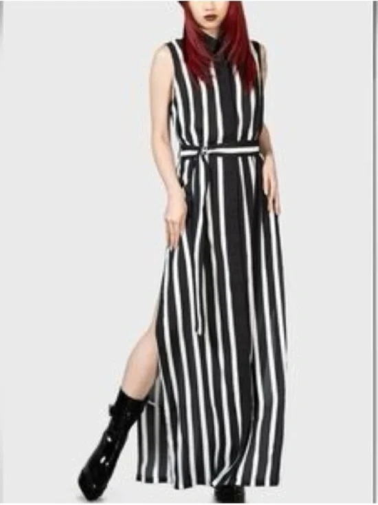 Killstar Black and White Vertical Stripe Maxi Dress - Picture 2 of 12